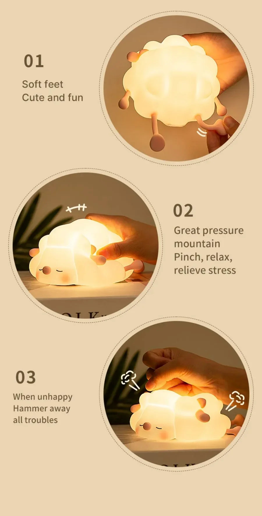 Luz nocturna LED recargable de animales para habitaciones infantiles | Acogedora y bonita