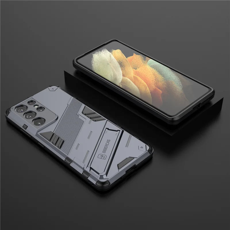 Solid Armor Cyber Shockproof Case For Samsung S25 Ultra S24 FE Ultra Plus A54 A55 A56 A36 A26 Tough Design Stand Cover