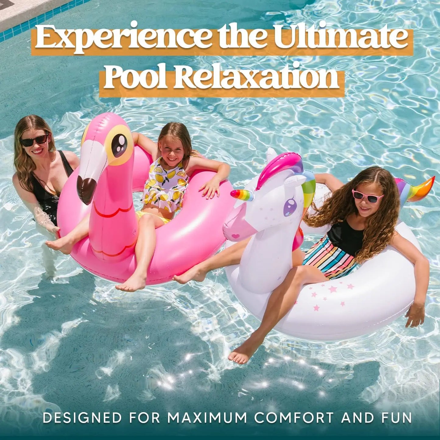 Unicorn & Flamingo Pool Floats - Inflatable Swim Rings for Fun