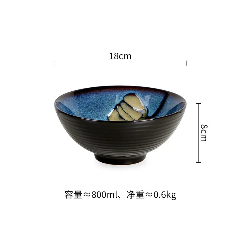 Juego de cuencos hondos para sopa pintados a mano de estilo japonés | Vajilla elegante