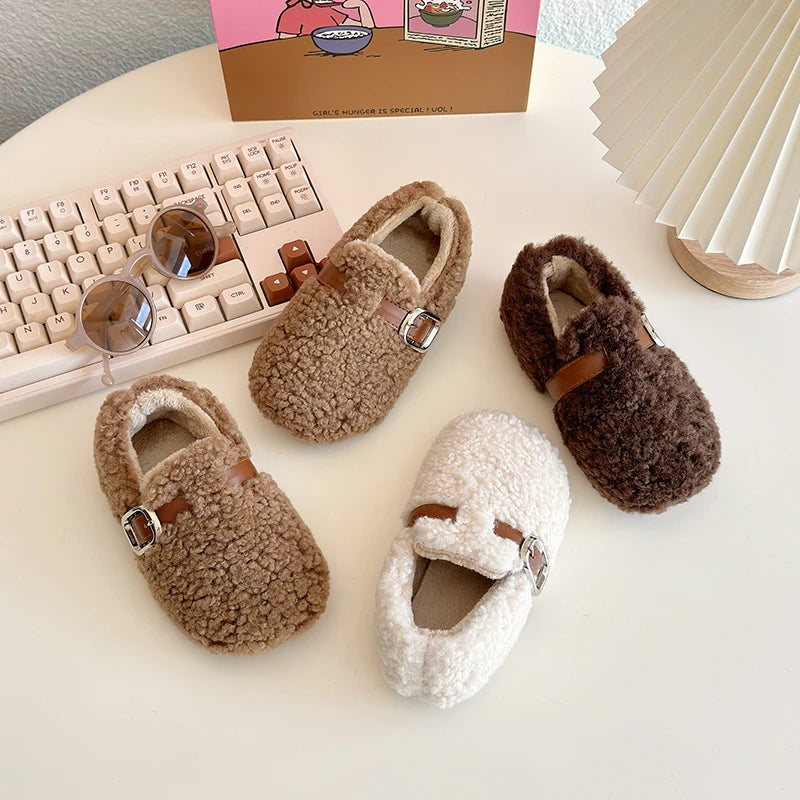 Kids' Warm Plush Flat Winter Shoes | Non-Slip Fashion Footwear