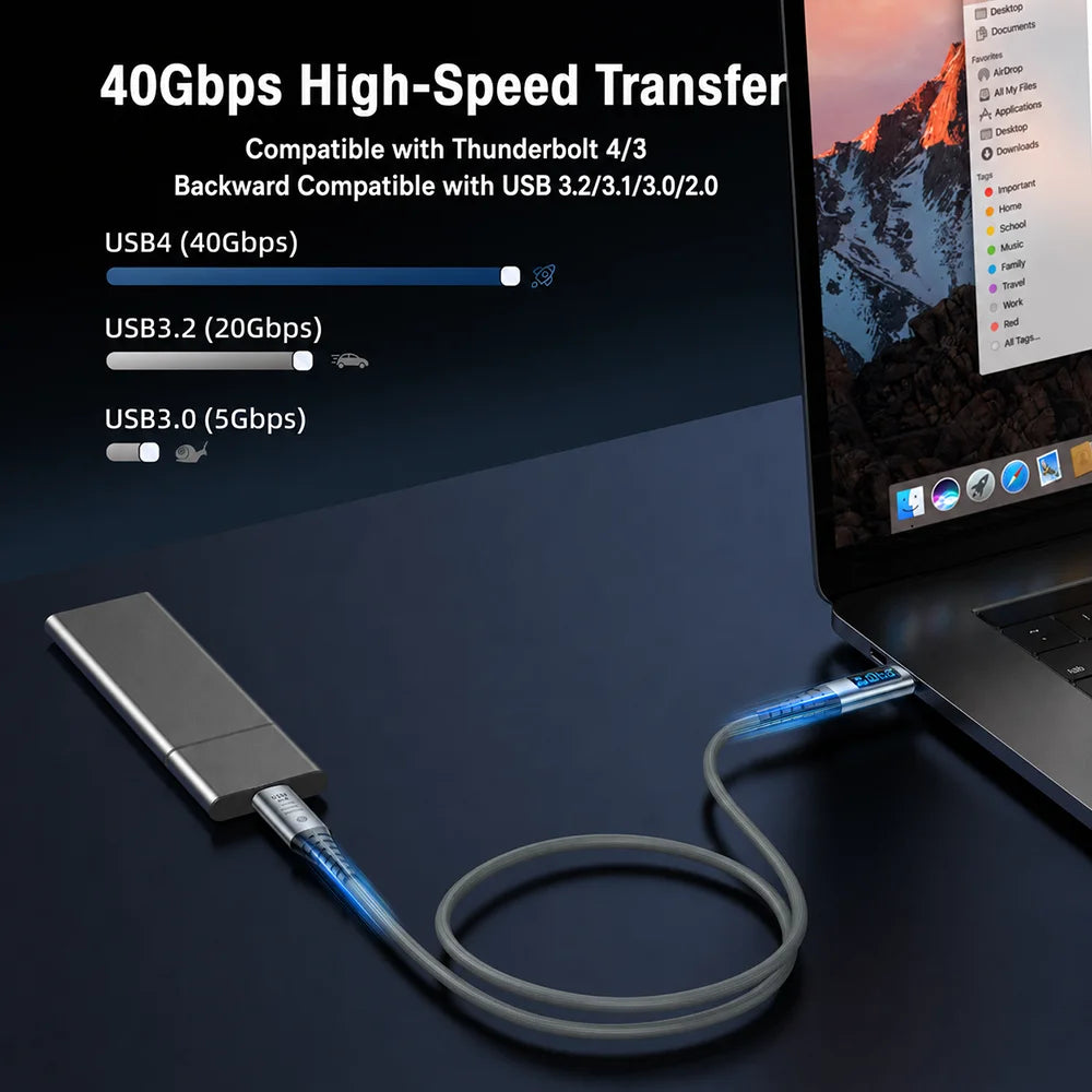UGOjP USB4 Cable 240W PD Fast Charging with LED Display 40Gbps Data Transfer USB C to C Data Cable for Laptop Phone Tablet