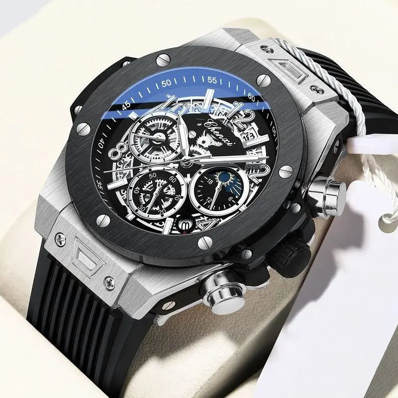 Stylish Big Dial Men's Military Watch | Waterproof Rubber Strap