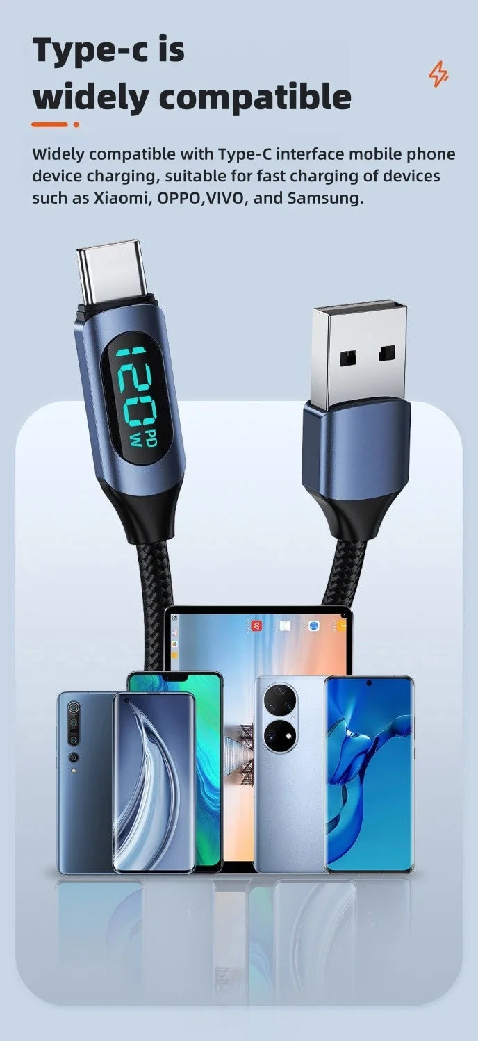 120W Super Fast Type C Charging Cable | High-Speed Data Cord