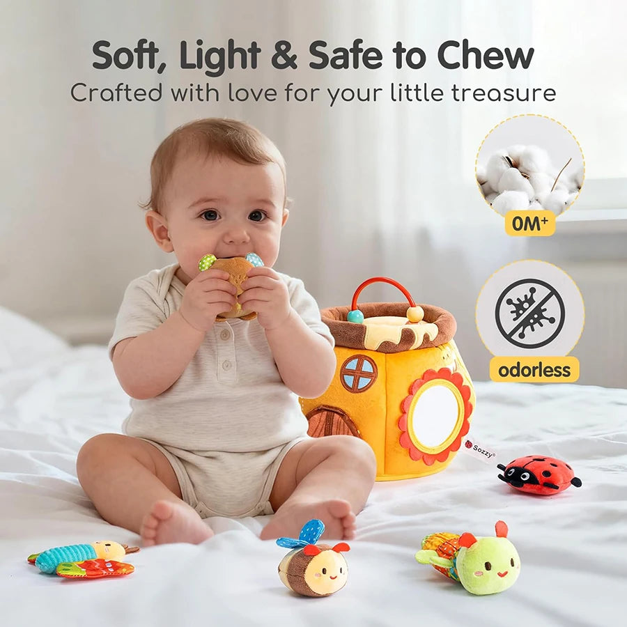 Plush Baby Beehive Toy with Stuffed Farm Animals | Sensory Fun