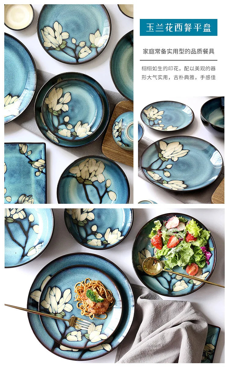 Juego de cuencos hondos para sopa pintados a mano de estilo japonés | Vajilla elegante