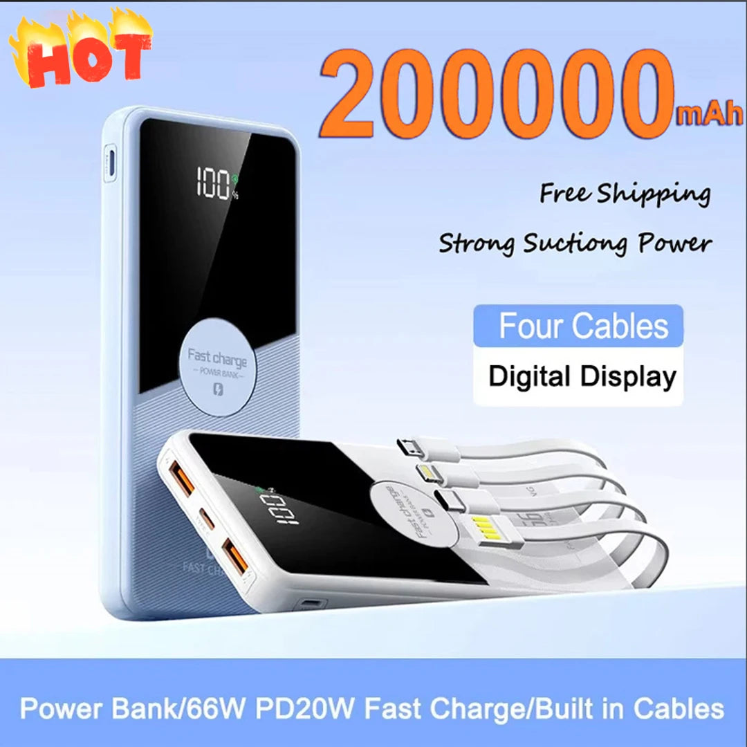 200000mAh Power Bank | Fast Charging Portable Battery Charger