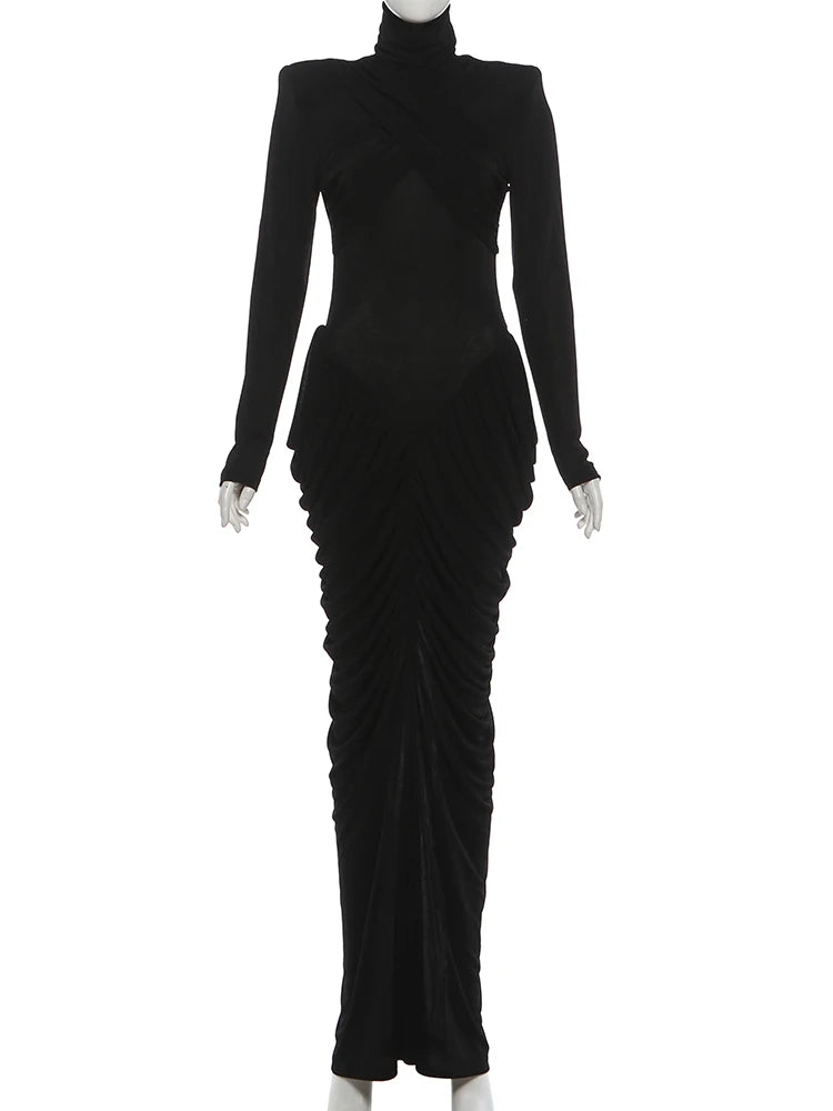 Elegant Autumn Maxi Dress | Turtleneck Full Sleeve Womens Dress
