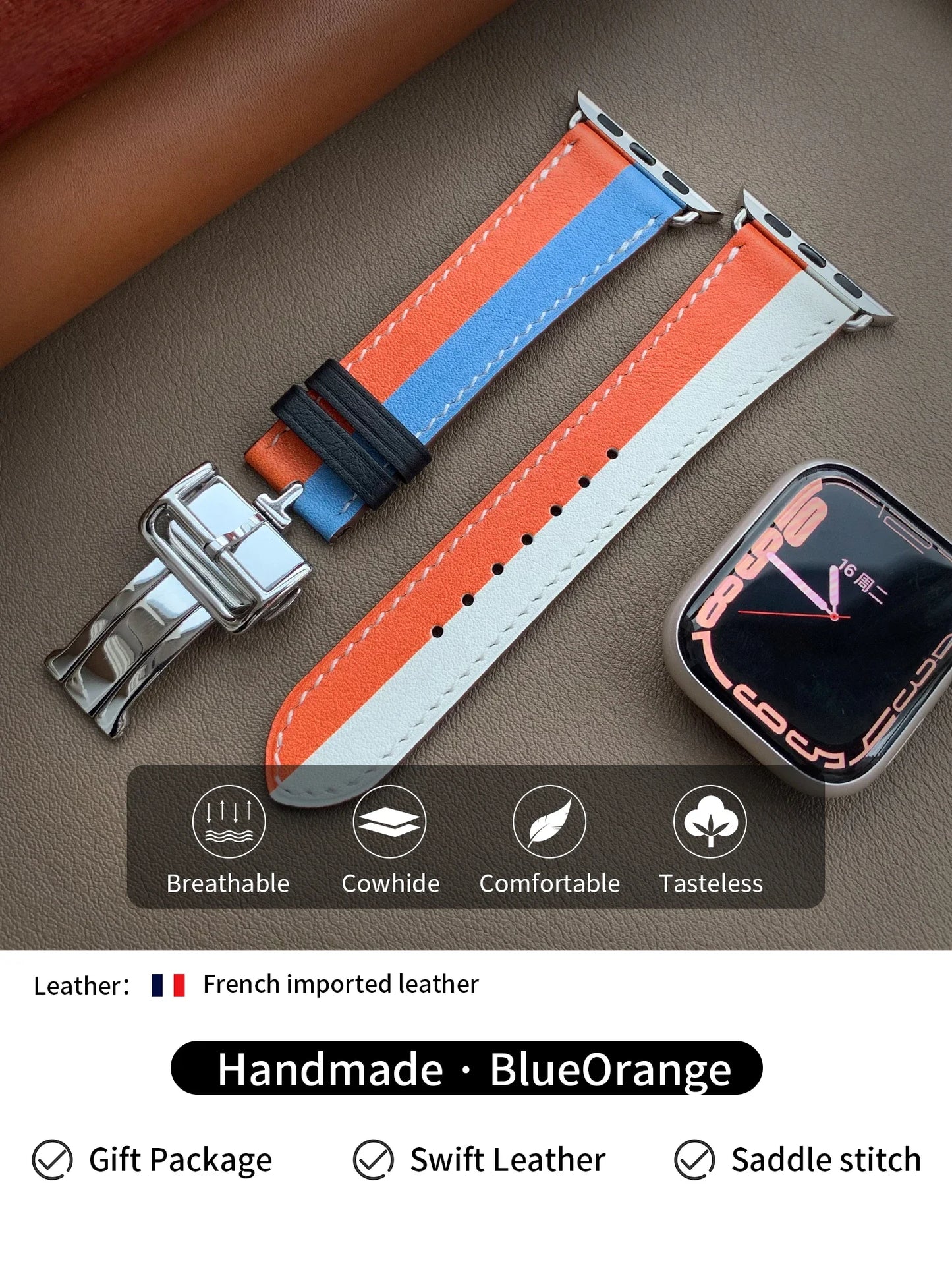 High Quality Genuine Leather Watch Band | Deployment Buckle Strap