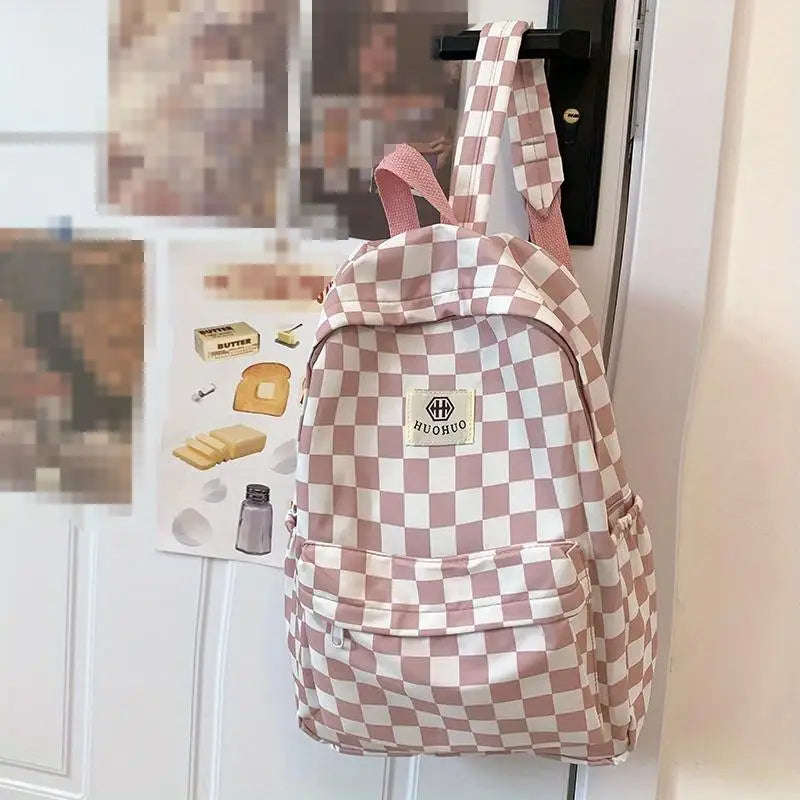 Stylish Checkerboard Backpacks for School Girls | Versatile & Trendy