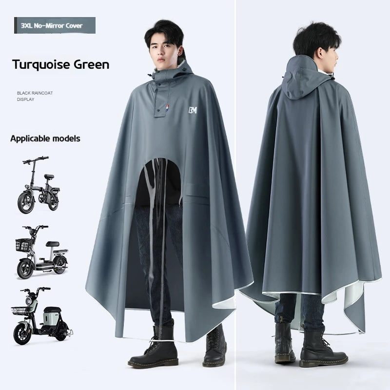 Men's Full-Length Rain Poncho for Motorcycle & Scooter Riders