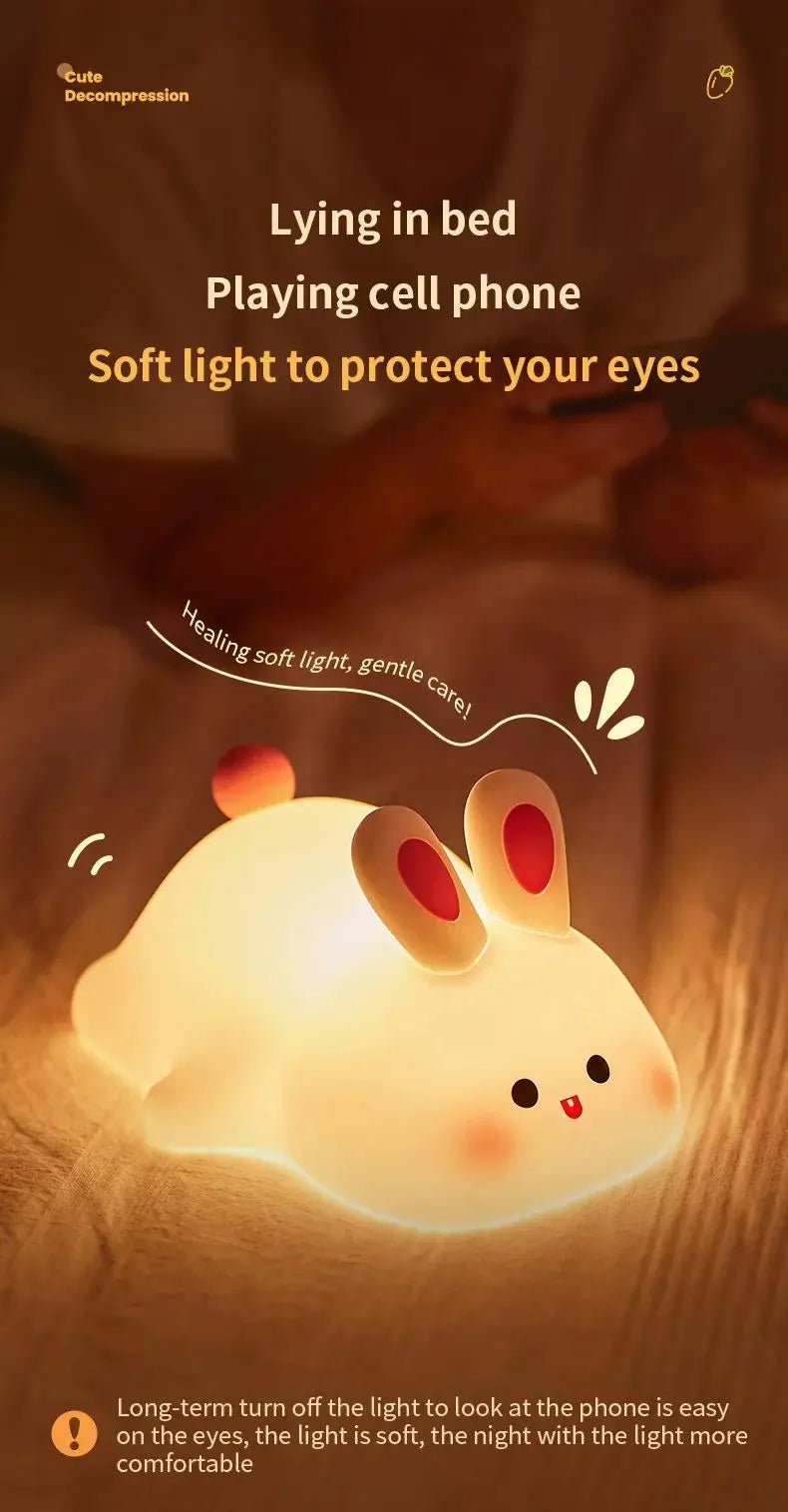 Cute Piggy Bunny Night Light | Soft Silicone Lamp for Kids