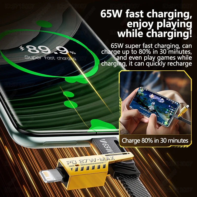 65W Fast Charging USB Cable - Mecha Style for iPhone & Type-C