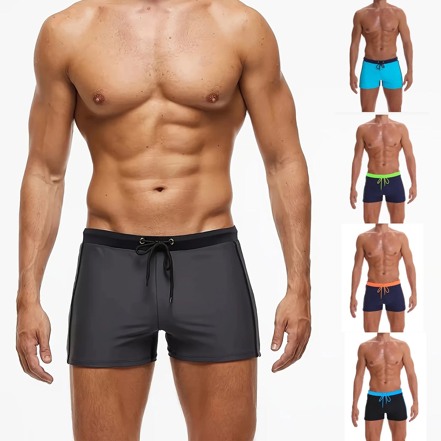 Cómodos shorts de baño con cordones para hombre | Ropa de playa a la moda