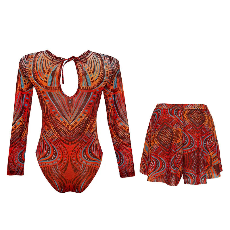 Women's Long Sleeved Sun Protection One Piece Swimsuit