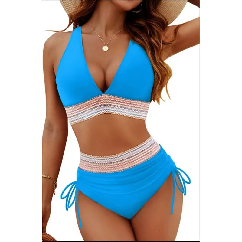 Sexy Deep V-Neck Bikini Swimsuit Set for Women | High Waist Swimwear