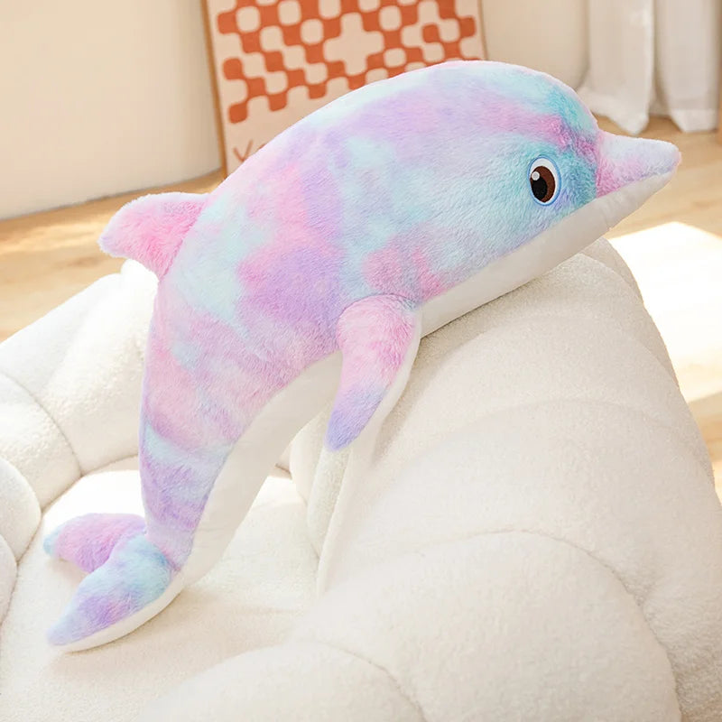 Cute Colorful Dolphin Plush Toy | Soft Cartoon Throw Pillow