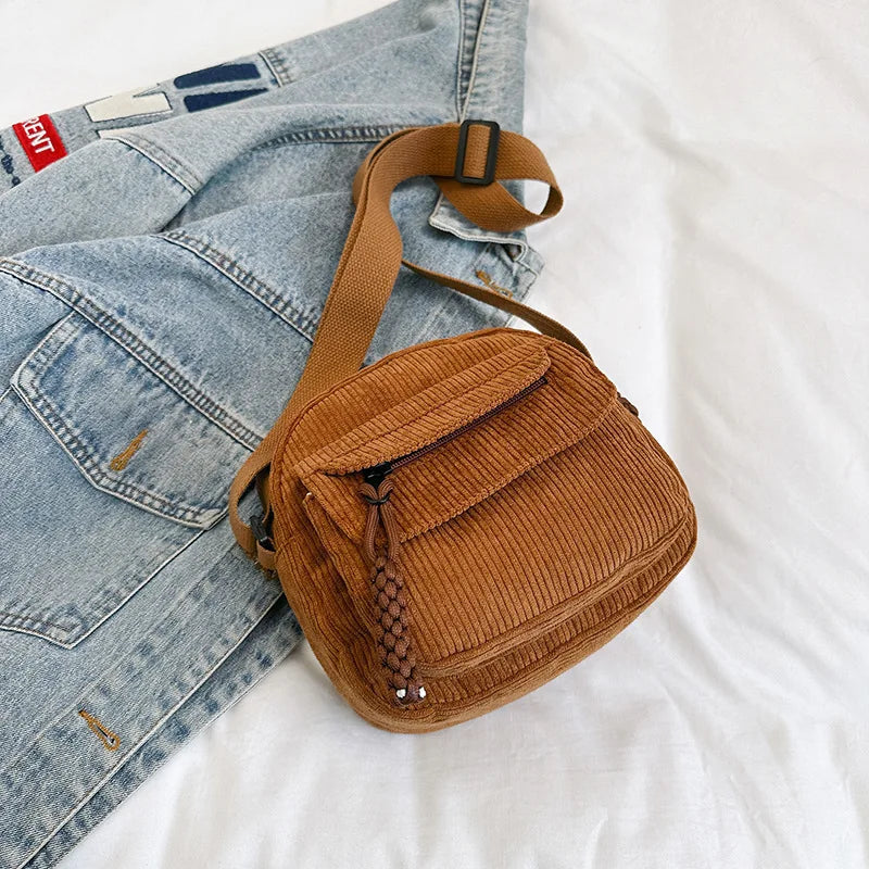 Stylish Corduroy Crossbody Bag | Casual Solid Color Shoulder Bag