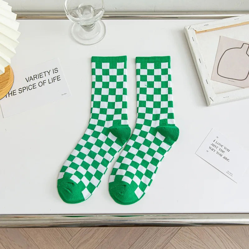 Stylish Women's Checkered Cotton Socks | Trendy Skateboard Socks