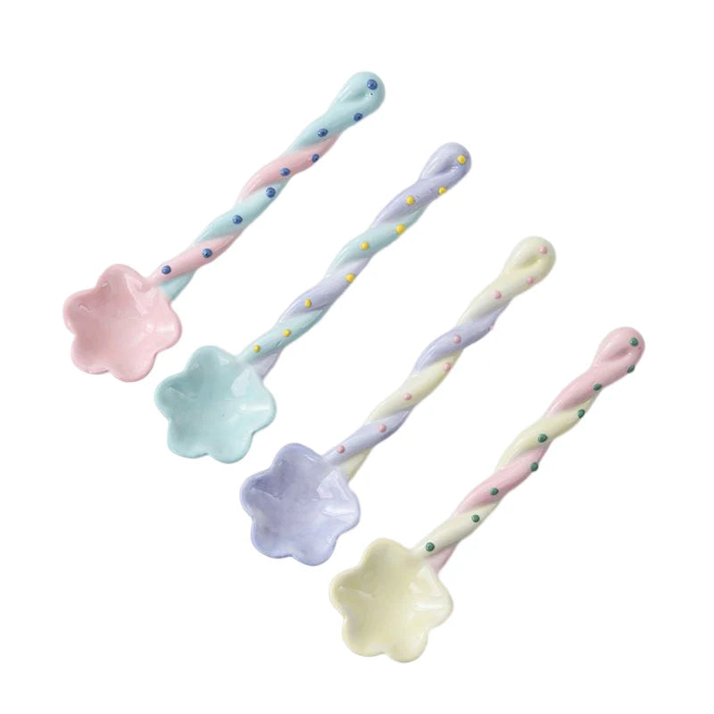 Cute Ceramic Long Handle Spoon for Dessert & Kitchen Use