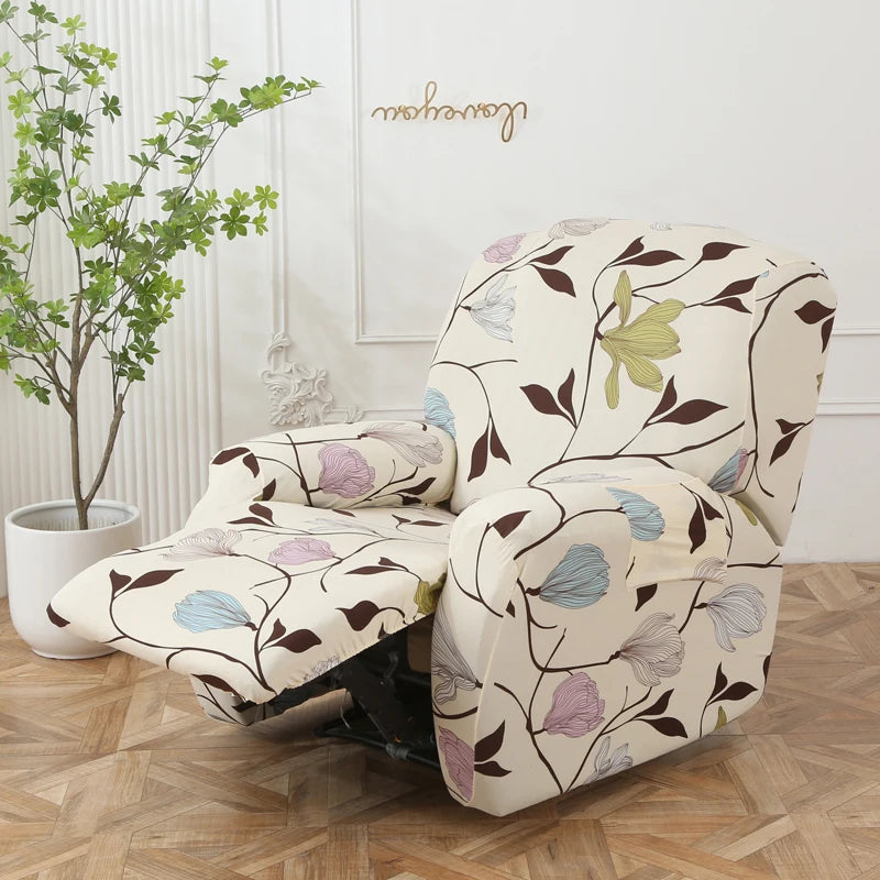 Printed Recliner Cover with Pockets | 4-Piece Furniture Protector