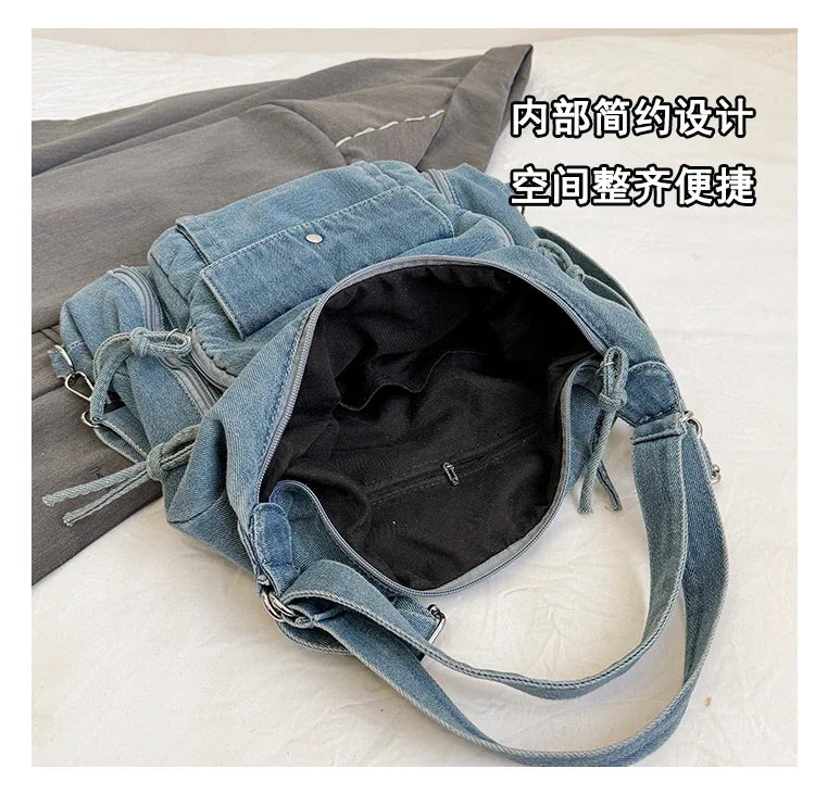 Trendy Solid Color Denim Shoulder Bag | Versatile Women's Crossbody