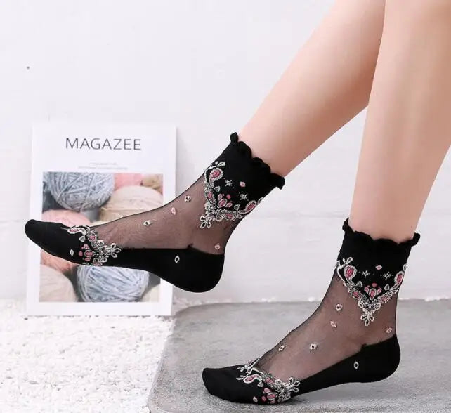 Women's Lace Socks | Stylish Thin Transparent Ankle Socks
