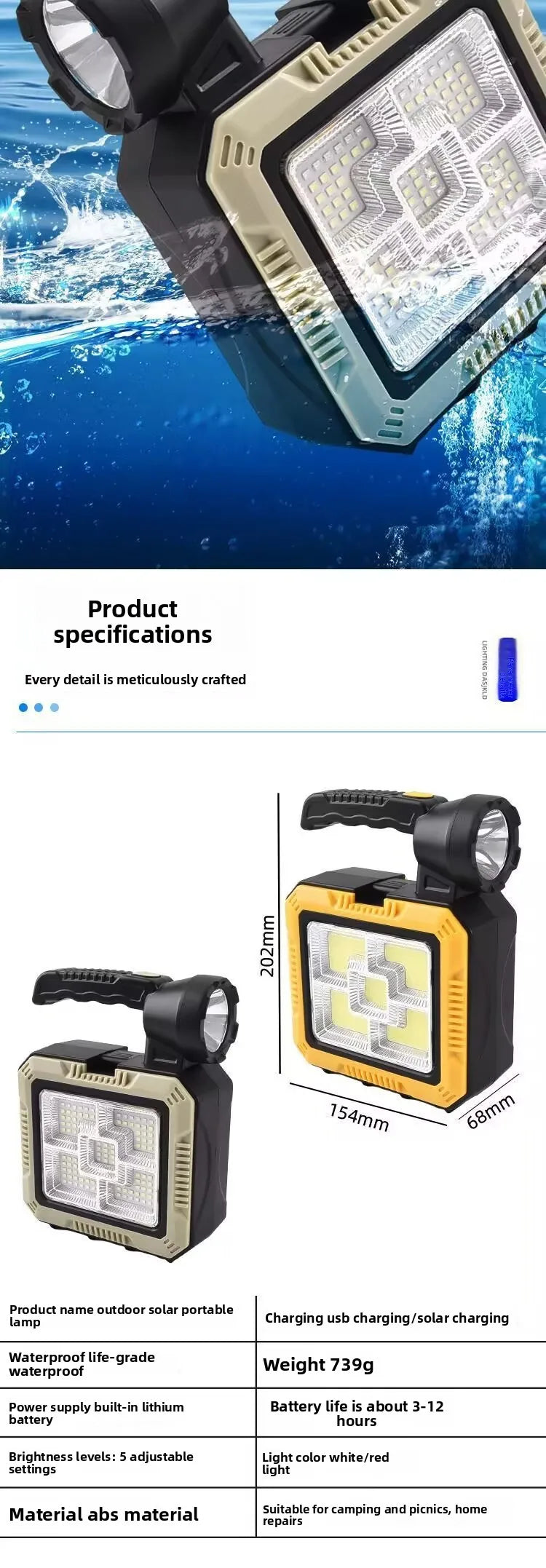 Solar-Powered Handheld Flashlight | Super Bright Emergency Light