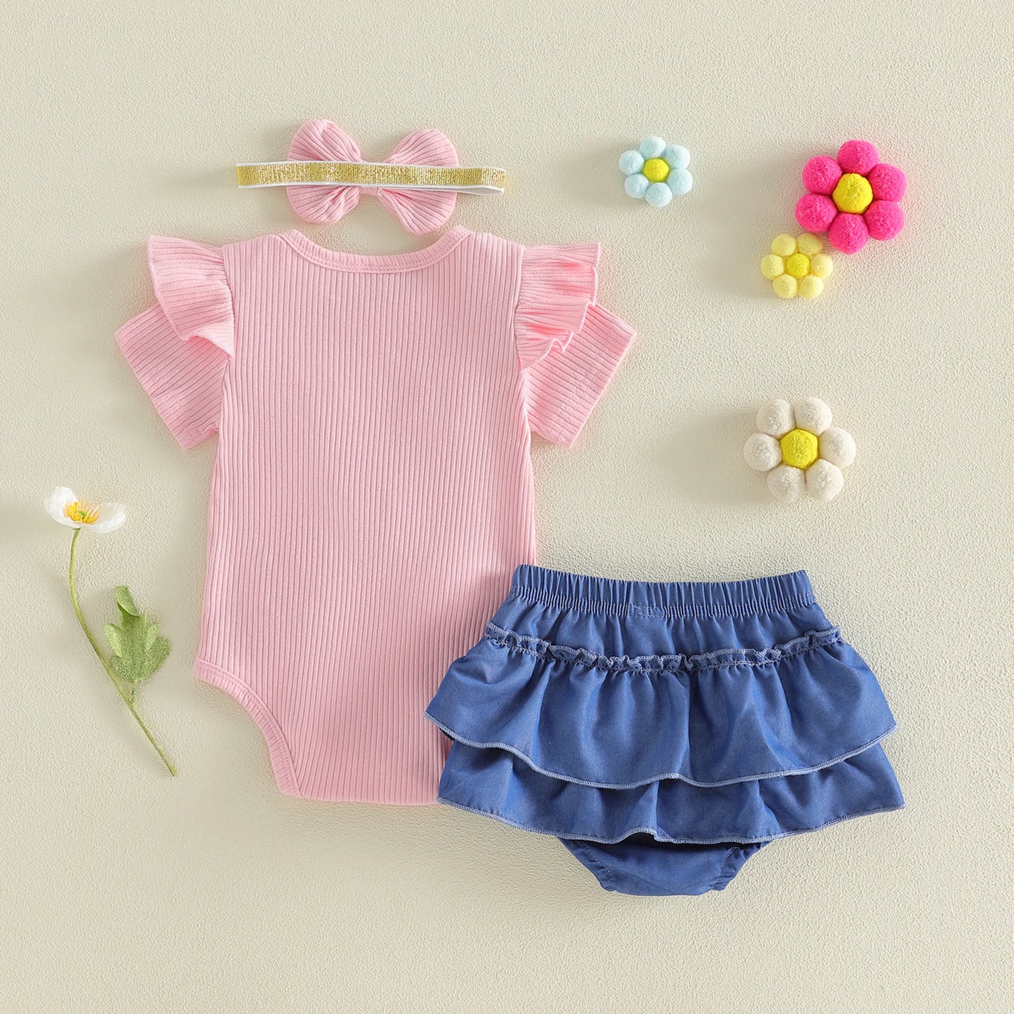 Toddler Girls Boho Chic Romper | Floral Lace Trim Set