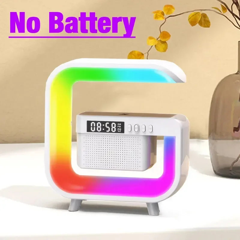 Estación de carga inalámbrica RGB con altavoz Bluetooth y despertador
