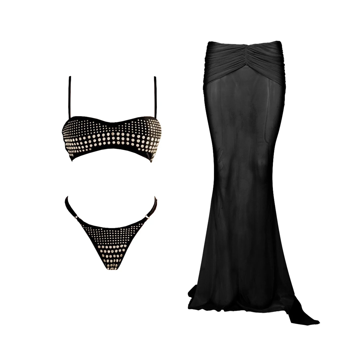 3-Piece Diamond Bikini Set | Sexy Women's Swimsuit with Mesh Skirt