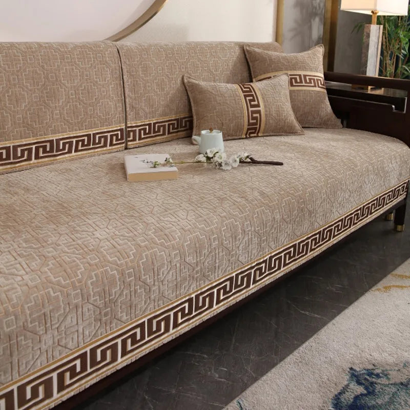 Non-Slip Geometric Chenille Sofa Cover | Universal All-Seasons Towel