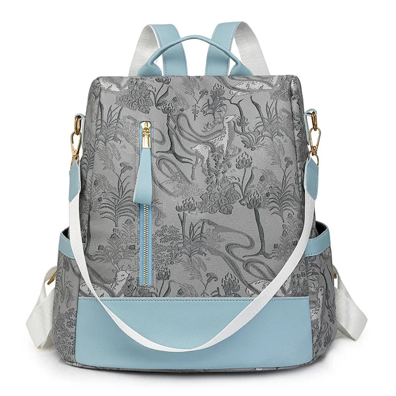 Stylish Color Blocking PU Leather Backpack | Anti-Theft Travel Bag