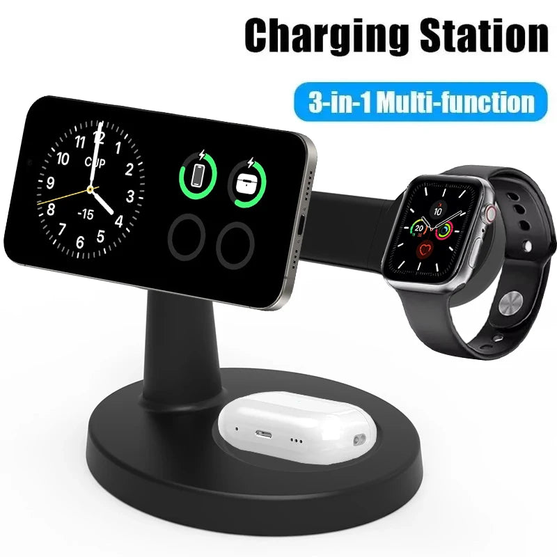 3-in-1 Magnetic Wireless Charging Stand | Fast Charging Station