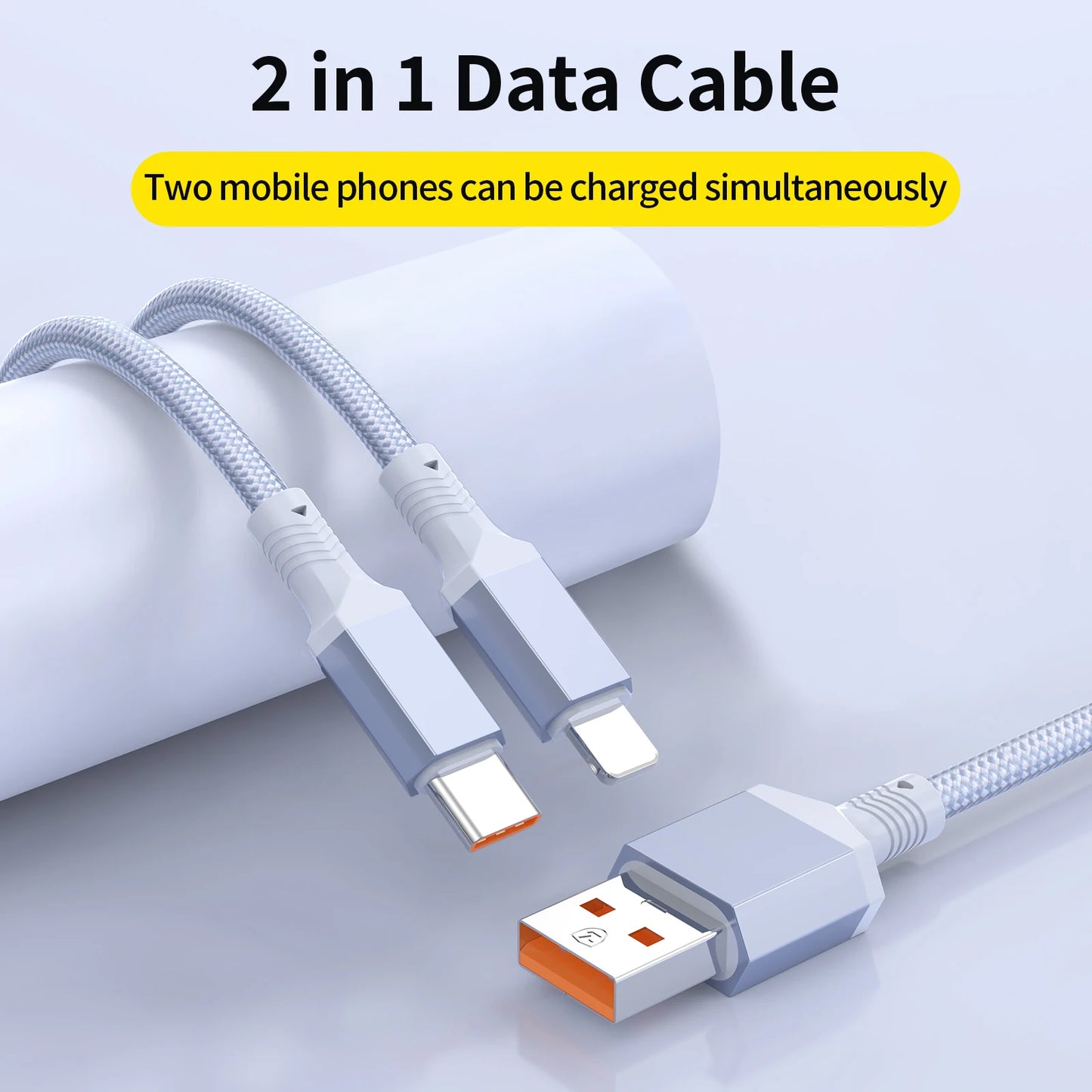 2 in 1 USB Multiple Charger Cable | Fast Charging Nylon Braided Cord