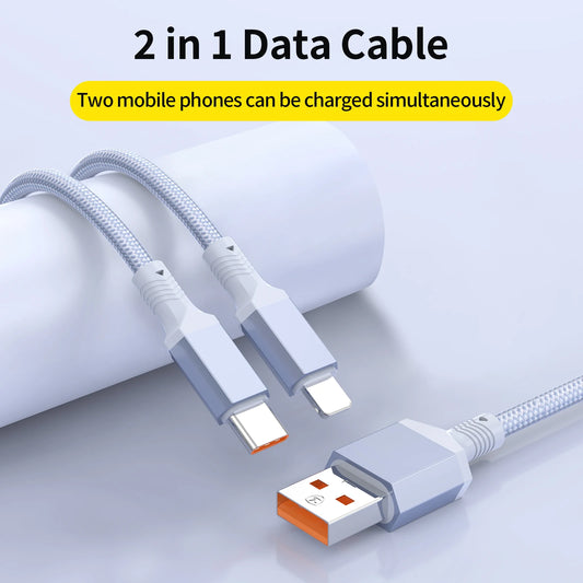 2 in 1 USB Multiple Charger Cable | Fast Charging Nylon Braided Cord