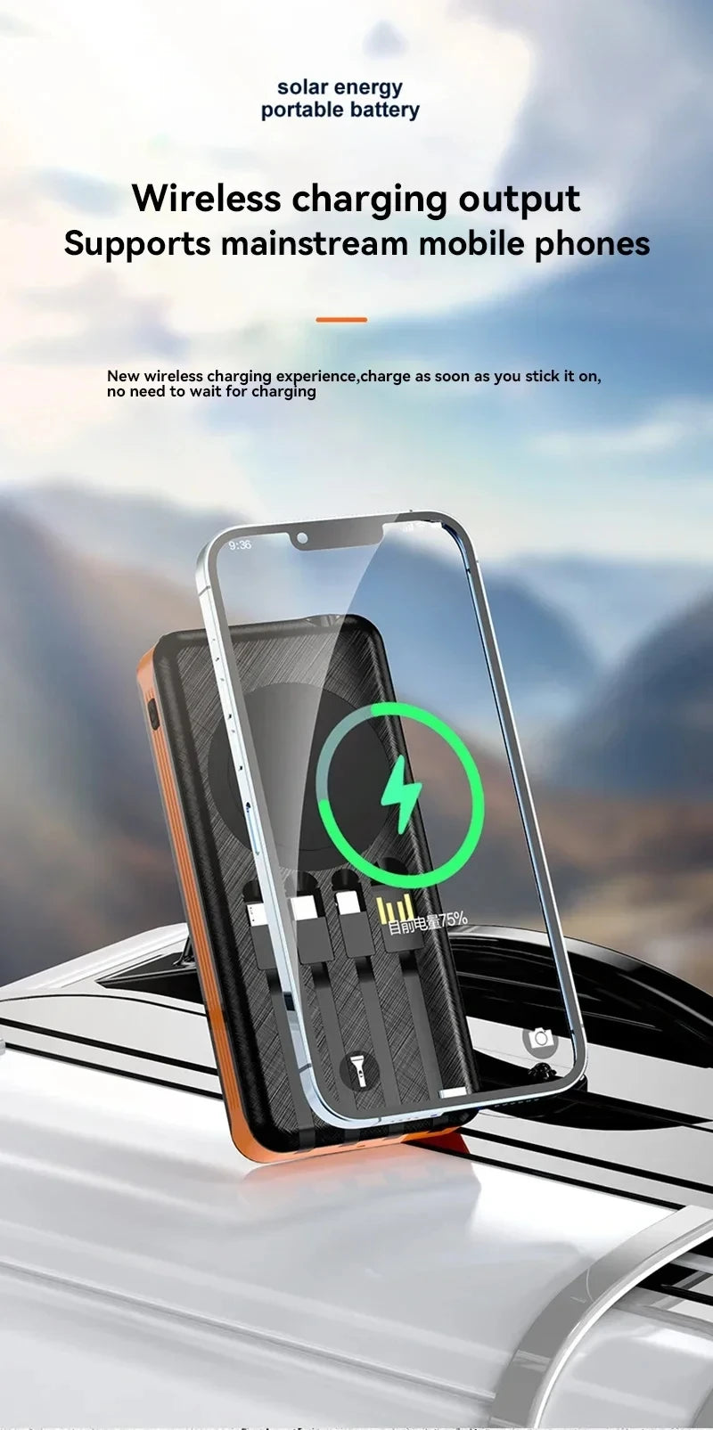 50000mAh Solar Power Bank with Wireless Fast Charging & Dual USB