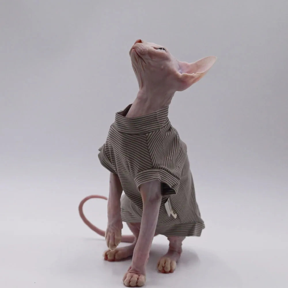 Stylish Cotton Vest for Sphynx Cats | Soft Brown Stripes