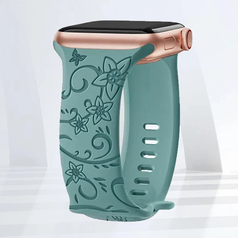 Floral Engraved Silicone Strap | Elegant Replacement Band for Apple Watch