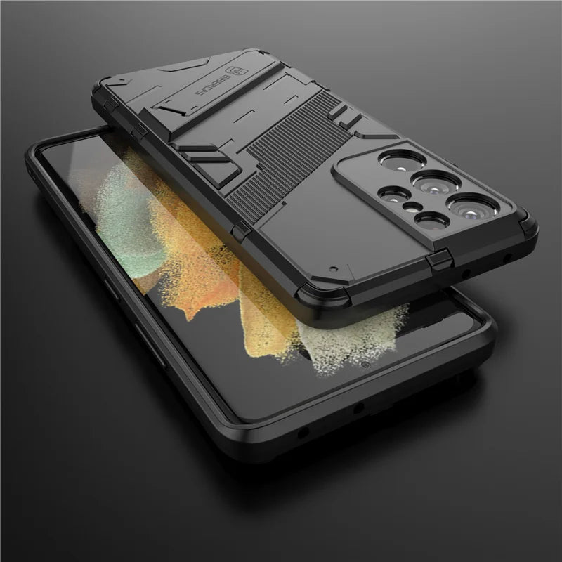Solid Armor Cyber Shockproof Case For Samsung S25 Ultra S24 FE Ultra Plus A54 A55 A56 A36 A26 Tough Design Stand Cover