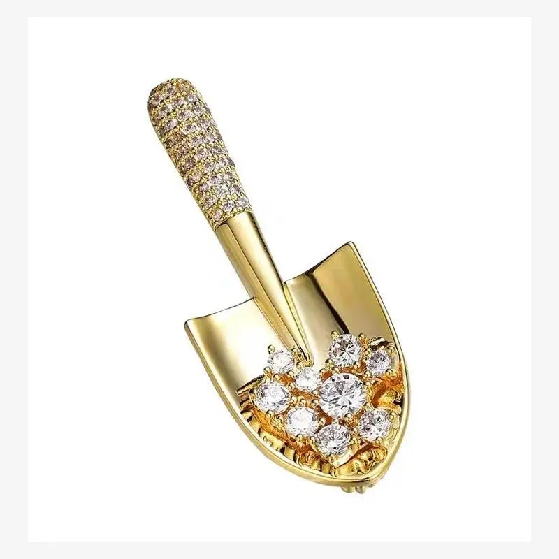 Elegant Gold Color Rhinestone Shovel Brooch for Stylish Accessory