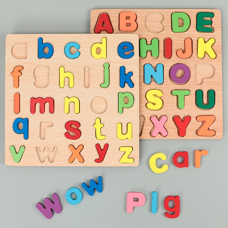 Kids Educational Geometric Shapes & Alphabet Wooden Puzzle