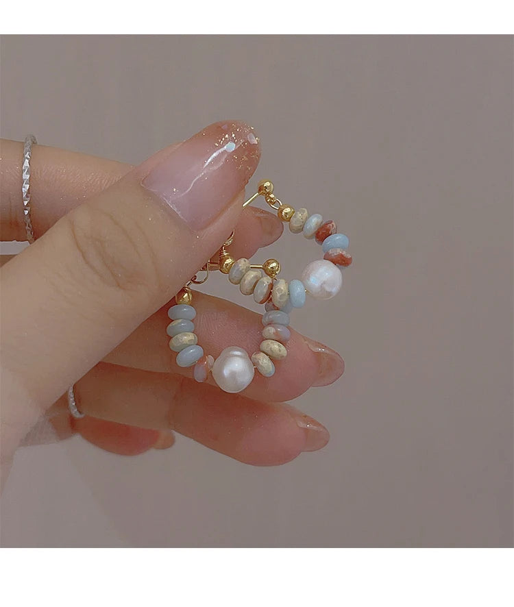 Elegant Natural Stone Beaded Pearl Pendant Earrings for Women