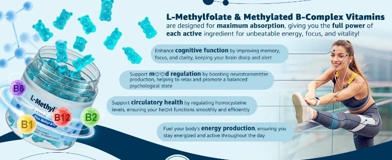 L-Methylfolate Gummies with B-Complex Vitamins for Daily Nutritional Support
