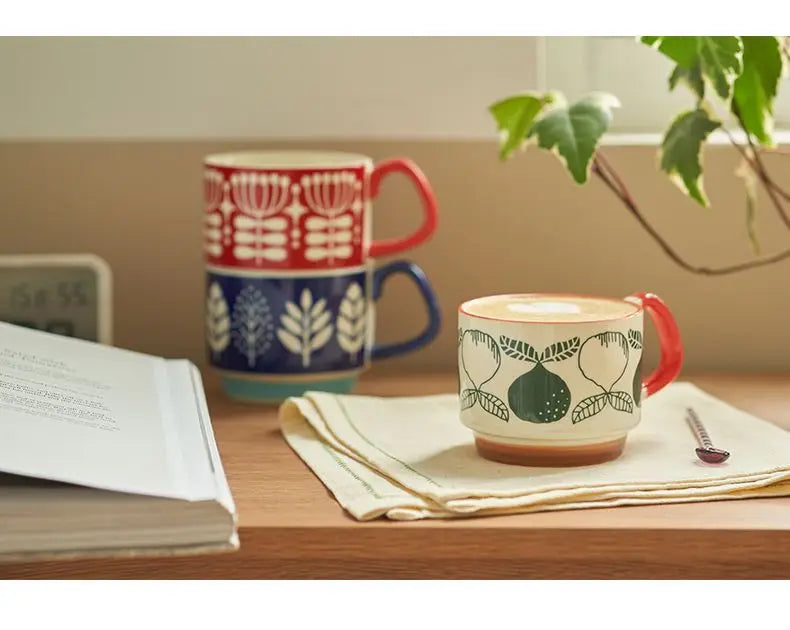 300ml Japanese Flower Ceramic Mug Set | Retro Drinkware for All Occasions