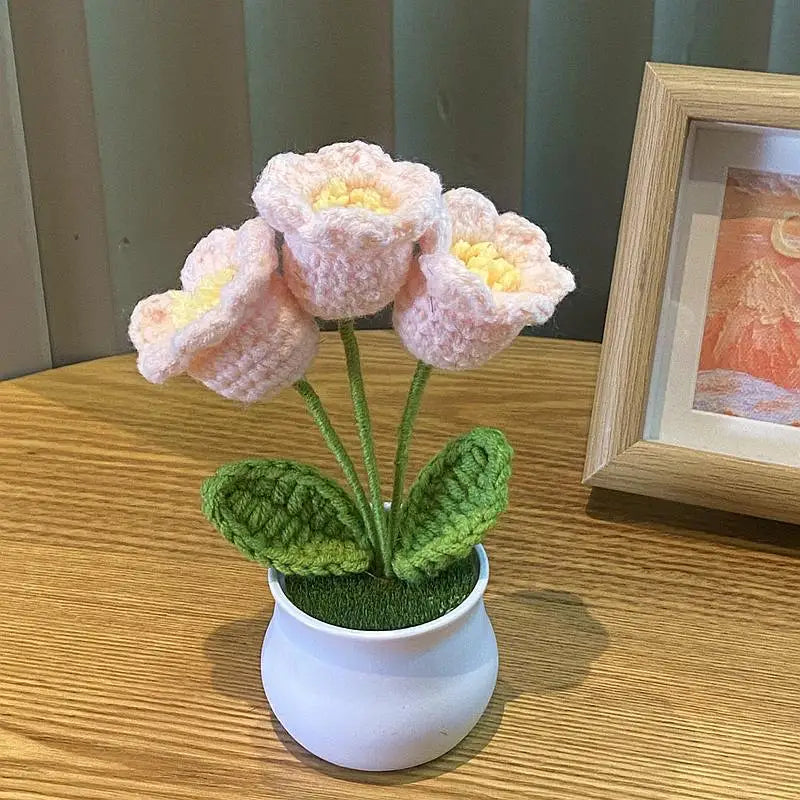 Hand Woven Potted Flower Decoration | Knitted Sunflower Bouquet