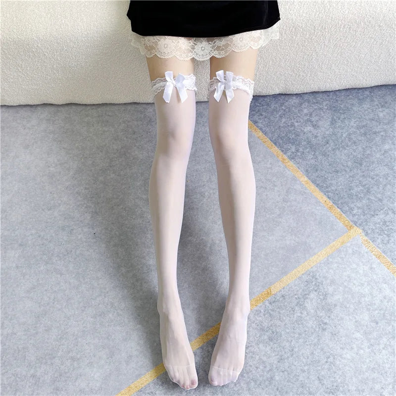 Women's Sexy Lace High Thigh Bow Stockings | Stylish Over-The-Knee