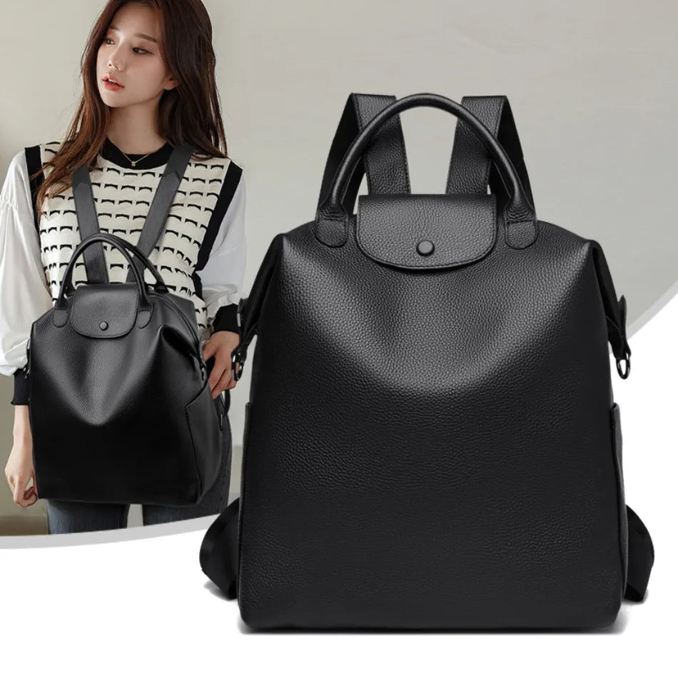 Genuine Cowhide Leather Women's Backpack | Stylish Large Capacity Bag