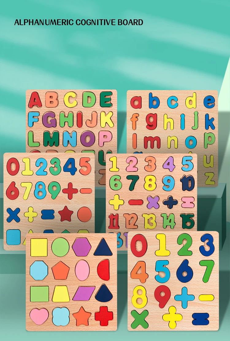 Kids Educational Geometric Shapes & Alphabet Wooden Puzzle
