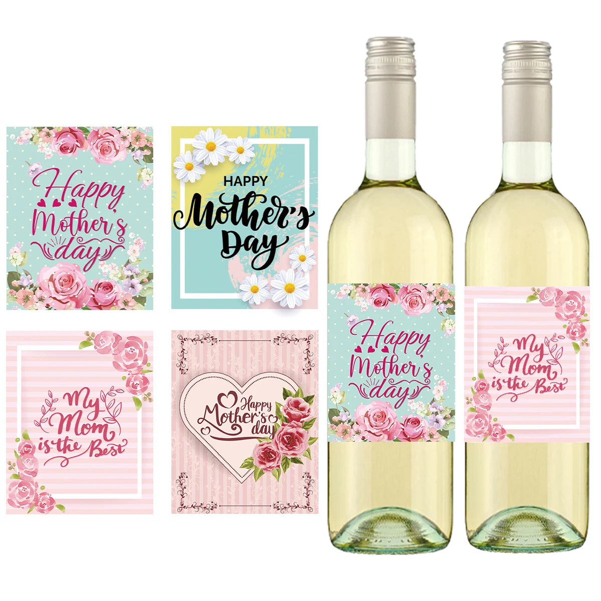 24pcs Mother's Day Wine Bottle Label Stickers | Floral Gift Decor